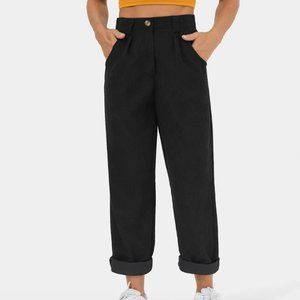 Mid Rise Button Zipper Side Pocket Corduroy Casual Pants, M, Black